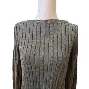 Lauren R L Gray Boatneck Cable Sweater Metal Logo     M​